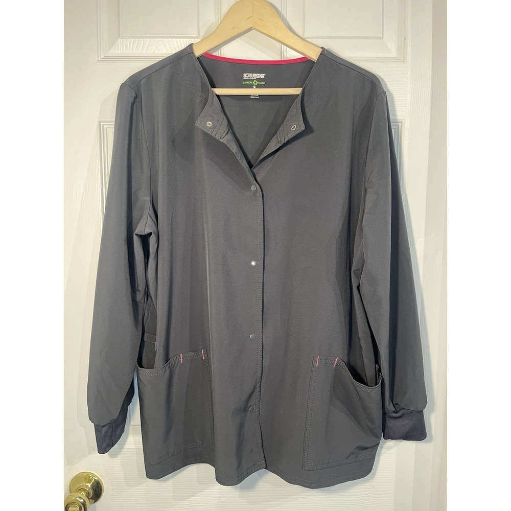 Scrubstar Warm Up Scrub Jacket Women's XL‎ Graphite Pewter Snap Front Stretch